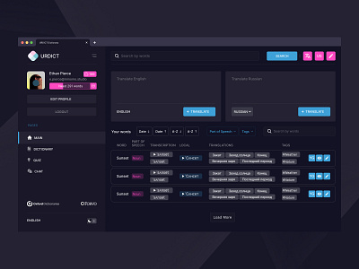 URDICT DICTIONARY DARK dashboard dictionary intefrace design interface ui ux