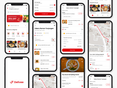 Delivee - Food Delivery App Design app apps branding creative delivery design eat fast food food app food delivery graphic design interface logo mobile product ui uiux ux