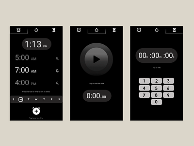 Monochrome Time mobile app design monochrome