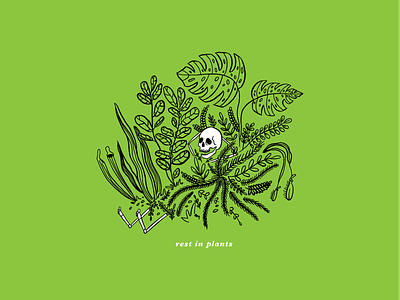 rest in plants illustration skeleton skull vectorart