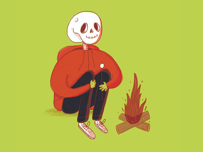 Skeleton Kid campfire halloween illustration skeleton