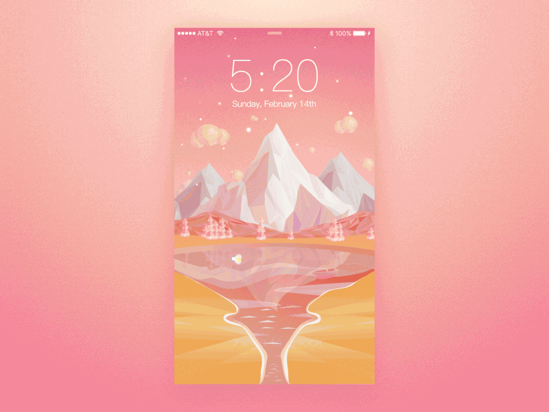 Pinky Landscape Wallpaper animation cloud mountain pink shot star sun tree wallpaper water