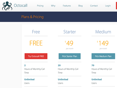New Pricing Page for Octocall octocall pricing page saas