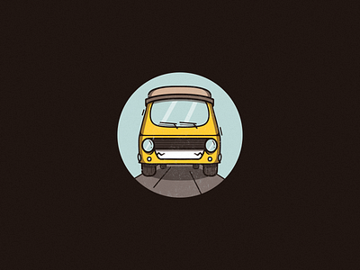 Freddy circle coffee face happy illustration logo road smile truck van yellow