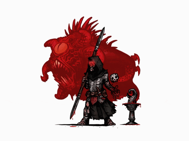 Agatoth armor blood darkest dungeon darkness death demon illustration magic priest skull sword tentacles