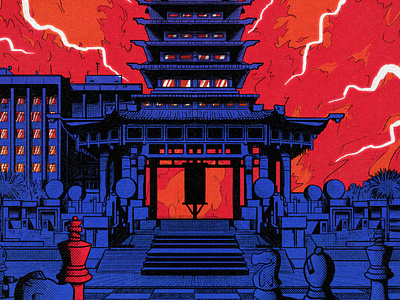 Raiden apocalypse burning chess comic contrast darkness halftone mortal kombat mystic retro temple thunder weeknd
