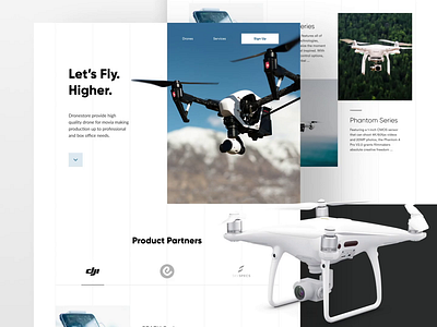Dronestore website animation design dji drone landing page layout motion photography principle product product website ui ux web design website