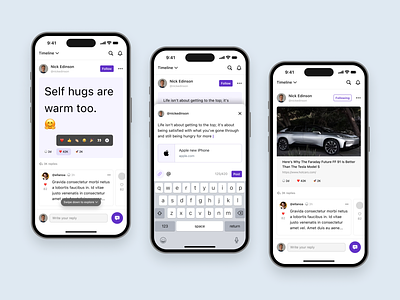 Timeline feed — Text social app app design discussion forum mobile product deisng social media text ui ux