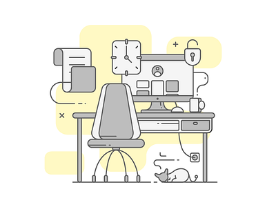 Workspace Illustration desk filled line illustration work workspace