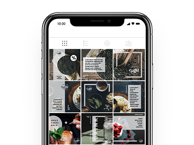 Instagram Feed Concept (Dark) advertise feed food grid instagram layout photography post social media square ui ux