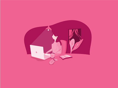 Pink! flat illustration night pink student study ui work