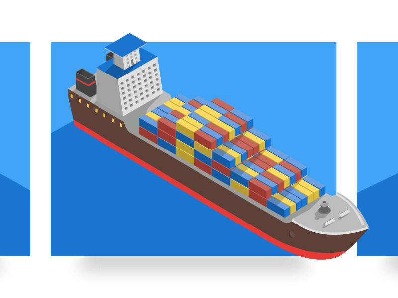 Ships boat container illustration isometric ocean pilotboat sea ship