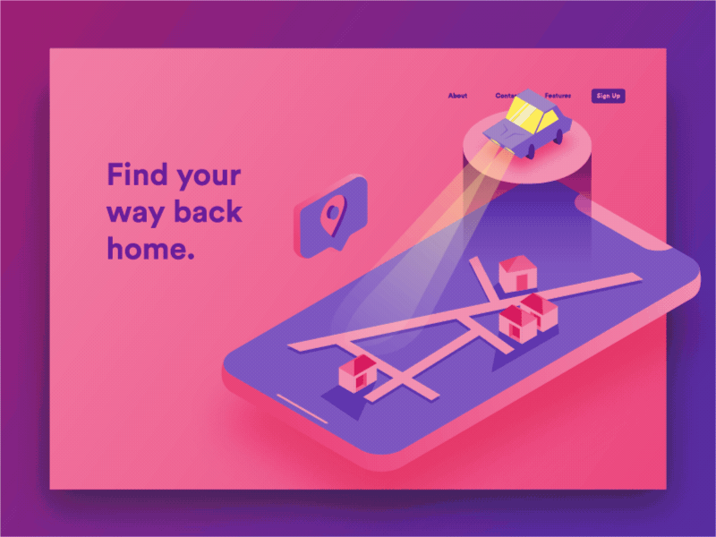 When you get lost app car dashboard illustration isometric landing page map motion ui website