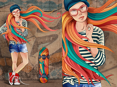 The Girl illustration skateboard vector