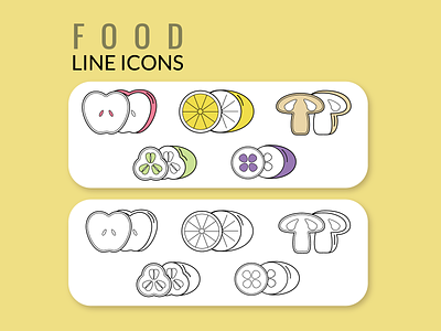 5 food line icons adobe illustrator app art cucumber design eggplant fruit icon icons illustration illustrator lemon line lineart mushroom nutrition vector vegetables yellow zucchini