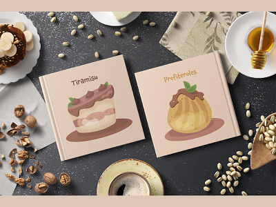 Cake tiramisu and profiteroles illustration