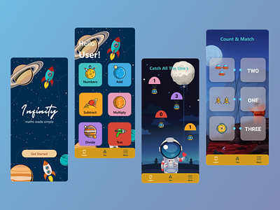 Kid's Math Learning App app card clean design clean ui cute illustration ecucation education app figma game kids kids app kids education kids game kids illustration mobile app mobile ui space ui ui design ux