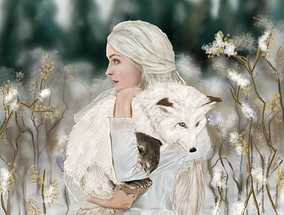 Snow design digital art fox girl graphic design illustration painting portrait snow ui vector