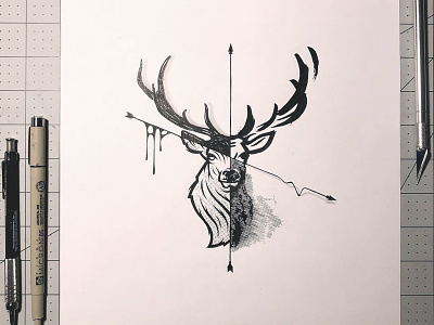 Ten Pointer Inking animal deer illustration inking sketch