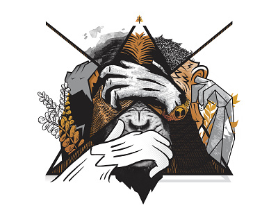 See No Evil animal ape collage design digital hearnoevil illustration monkey seenoevil sketch speaknoevil