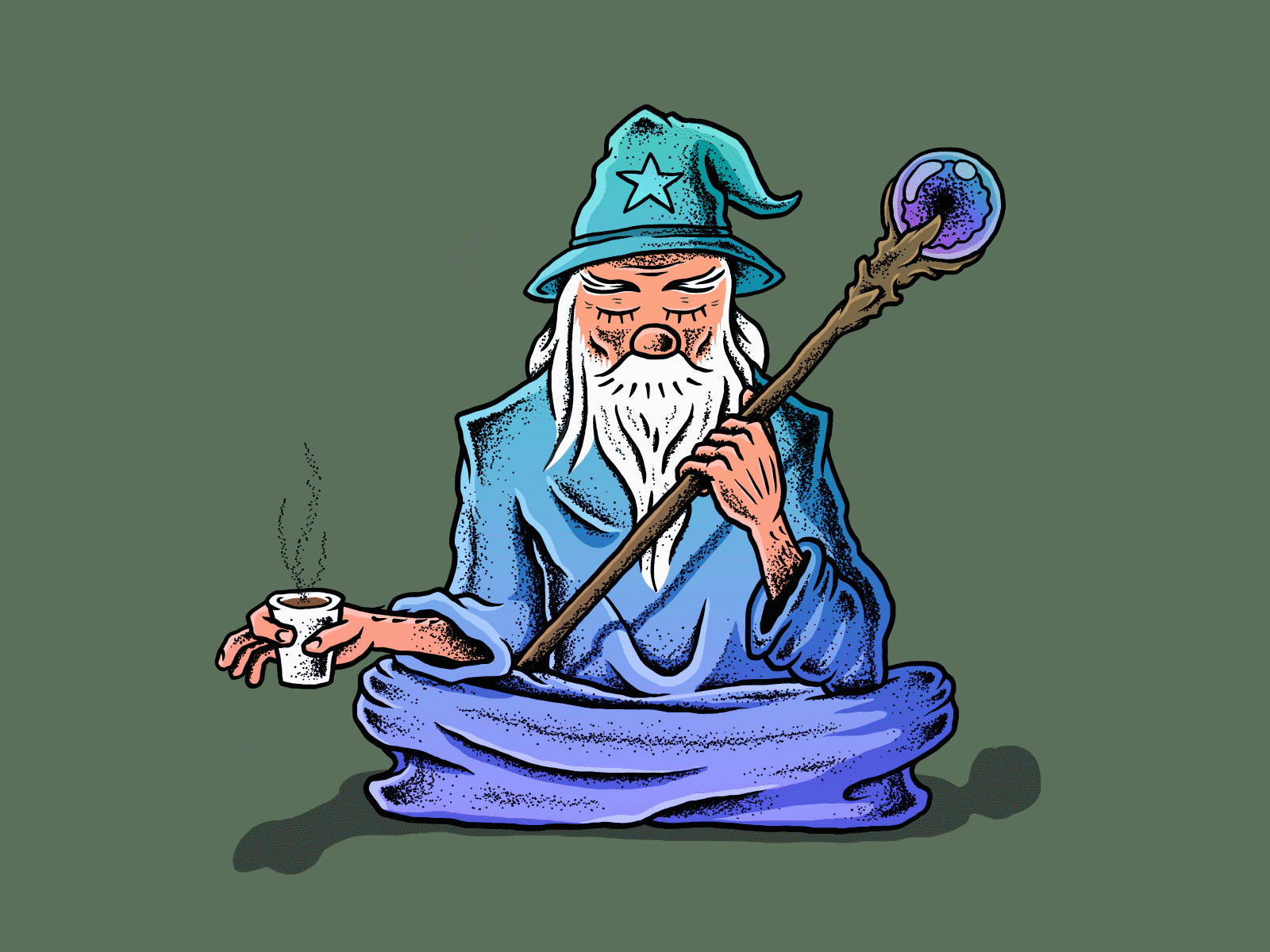 Monday wizard animation coffee gradient graphic illustration monday stipple wizard