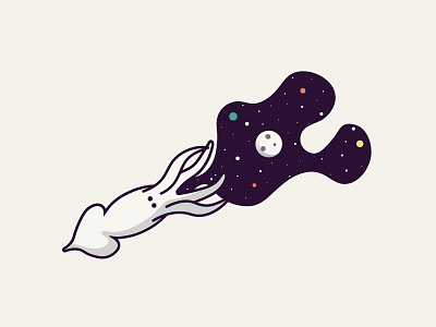 Space Squid caseyillustrates for hire illustration ink ocean orlando planets space squid vector