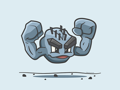 Alolan Geodude alolan caseyillustrates catch flat geodude illustration inktober lets go orlando pokemon rock type vector