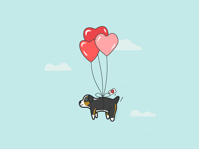 Obi's Gotcha Day! adoption day aussie australian shepherd balloons caseyillustrates dog float flying good boy gotcha day heart illustration obi orlando puppy valentine vector