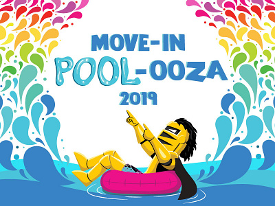 Move-In Pool-ooza caseyillustrates central flat florida knightro mascot orlando pool party print design rainbow splash university vector