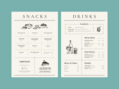 Croft & Co. Snacks menu design branding graphic design illustration menu menu design procreate restaurant branding typography