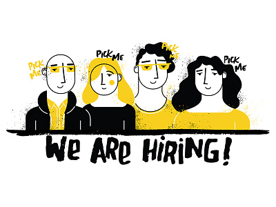 We Are Hiring black illustration people texture typography yellow young people