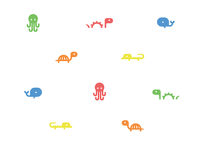 Tiny Aquatic Creatures aquatic bath products children colourful creatures icons illustration playful