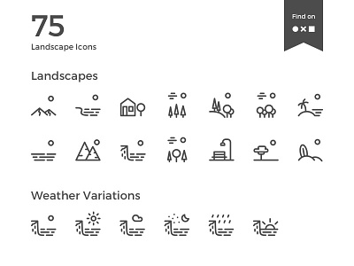 75 Landscape Icons cloud icon iconography icons iconset landscape nature night nounproject rain sketchapp vector