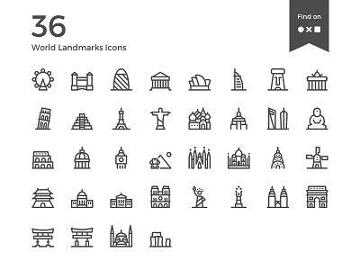 36 World Landmarks barcelona bejing icons iconset landmarks latvia london nounproject paris pictogram sketchapp washington