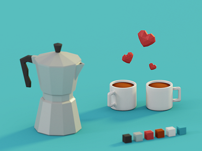 Lovely Coffee 3d art blender blue clean coffee cup isometric latvia love lowpoly minimalistic riga