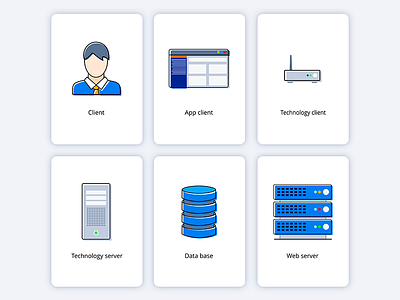 Icons IT work app client data base graphic icon server technology web work