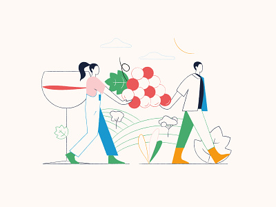 Common Agricultural Policy — Viticulture 🍇🌿 2d agriculture carrying character colorful field flat geometric glass grape illustration minimal natural teamwork texture vector vineyard vineyards wine winery