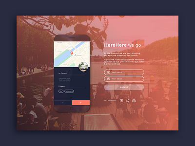 HereHere — Landing page app design ios iphone 6 landing page map mobile mockup pin places ui ux