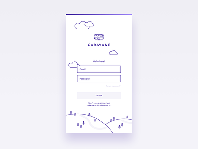 DailyUI #001 — Sign Up caravan clouds cute dailyui forest log mobile screen sign in sign up ui design