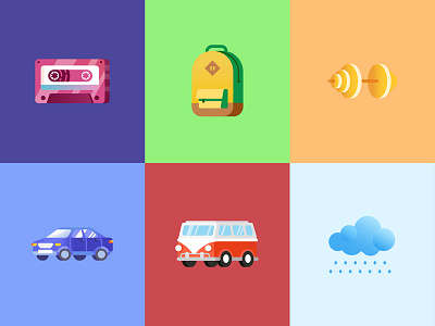 Icons backpack car cloud flat icon illustration сassette