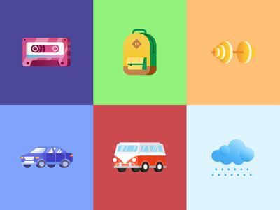 Icons backpack car cloud flat icon illustration сassette