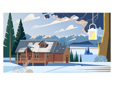Fresh air digital flat house illustration landscape lantern vector winter