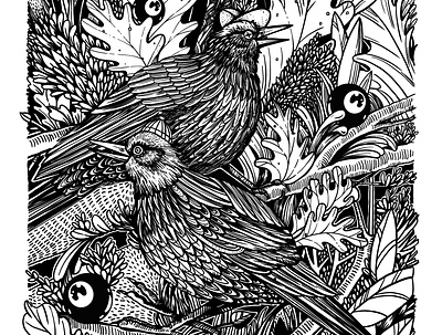 Birds Wall Sketch adobefresco black and white forest illustration linework nature sketch traditional