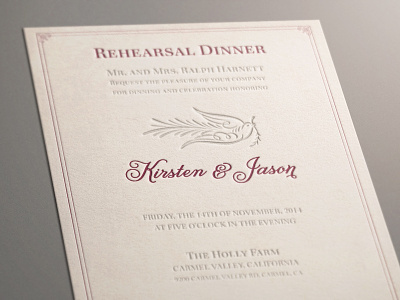 rehearsal Dinner invitation letterpress wedding