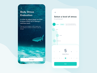 Mobile stress evaluation app design b2b body evaluation health app healthcare interface mobile ui slider stress wellbeing