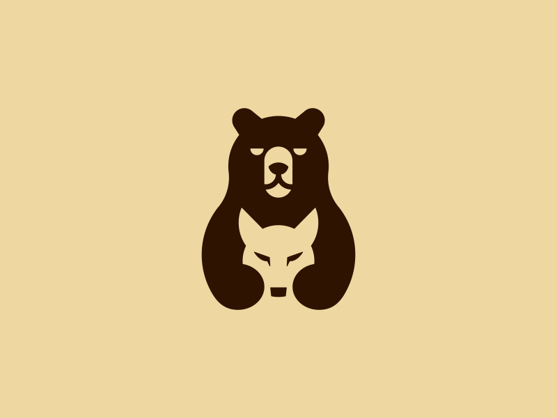 Team Bearwolves negative space game teamwork team wolves wolf grizzly bear branding design animal smart symbol minimal mark minimalist brand logo