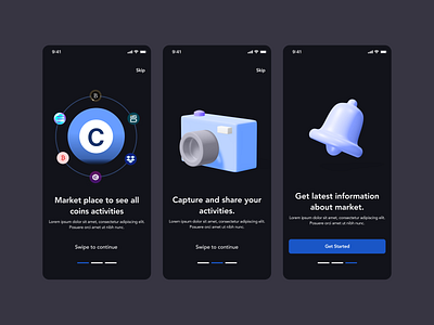 CrytptoWatch Onboarding Screen crypto cryptocurreny dark mode darkmode mobile mobile app ui