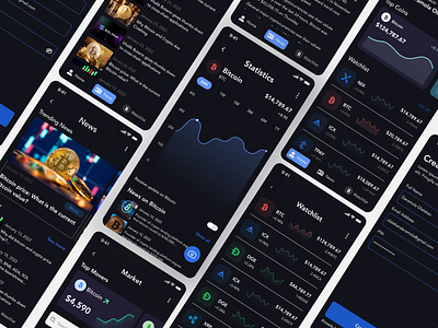 CryptoWatch Screens crypto cryptocurrency dark mode darkmode mobile mobile app ui