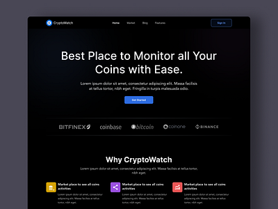 CryptoWatch Hero Section cryptocurrency darkmode hero landing page ui