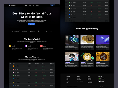 CryptoWatch Landing Page crypto cryptocurrency darkmode landing page ui web